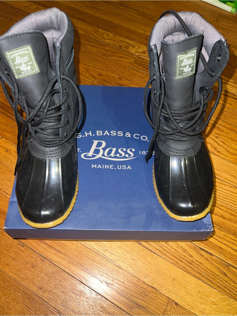 G.H. Bass & Co. Black Lace-Up Duck Boots with Tan Sole